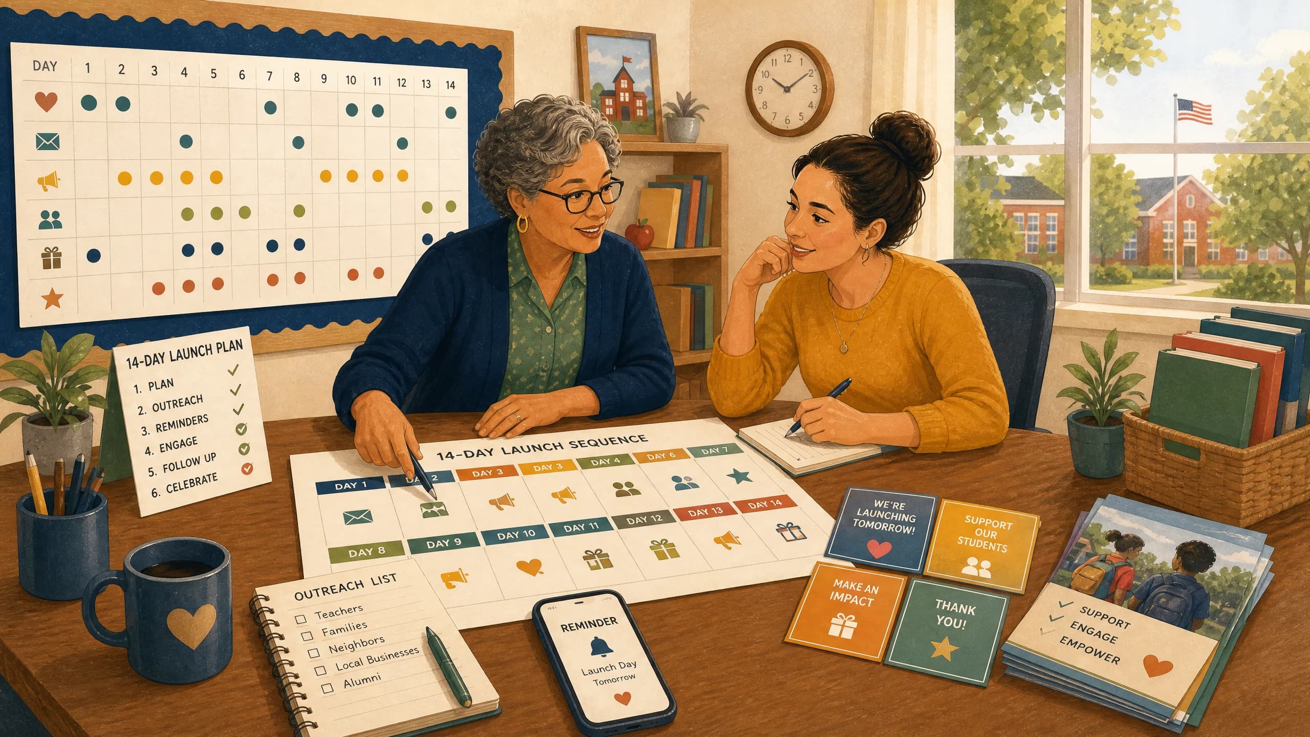 The 14-day calendar fundraiser launch plan